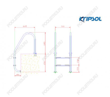 Лестница 2 ступени (ш.б.) Kripsol STANDARD/ESTANDAR (PI 2.С)