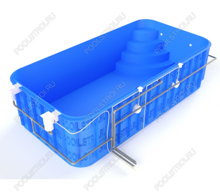 Полипропиленовый бассейн Standart mini. 5х2.5х1.5. угловая r. скиммерный. закругленные. r 500 мм. 5 мм